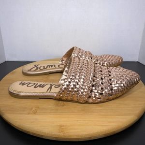 Sam Edelman Natalya Metallic Leather Mules Womens 8.5 Woven Rose Gold Flats